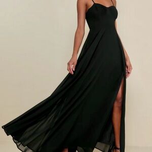 Lulu's Black Spaghetti-Strap Maxi Dress with High Side Slit